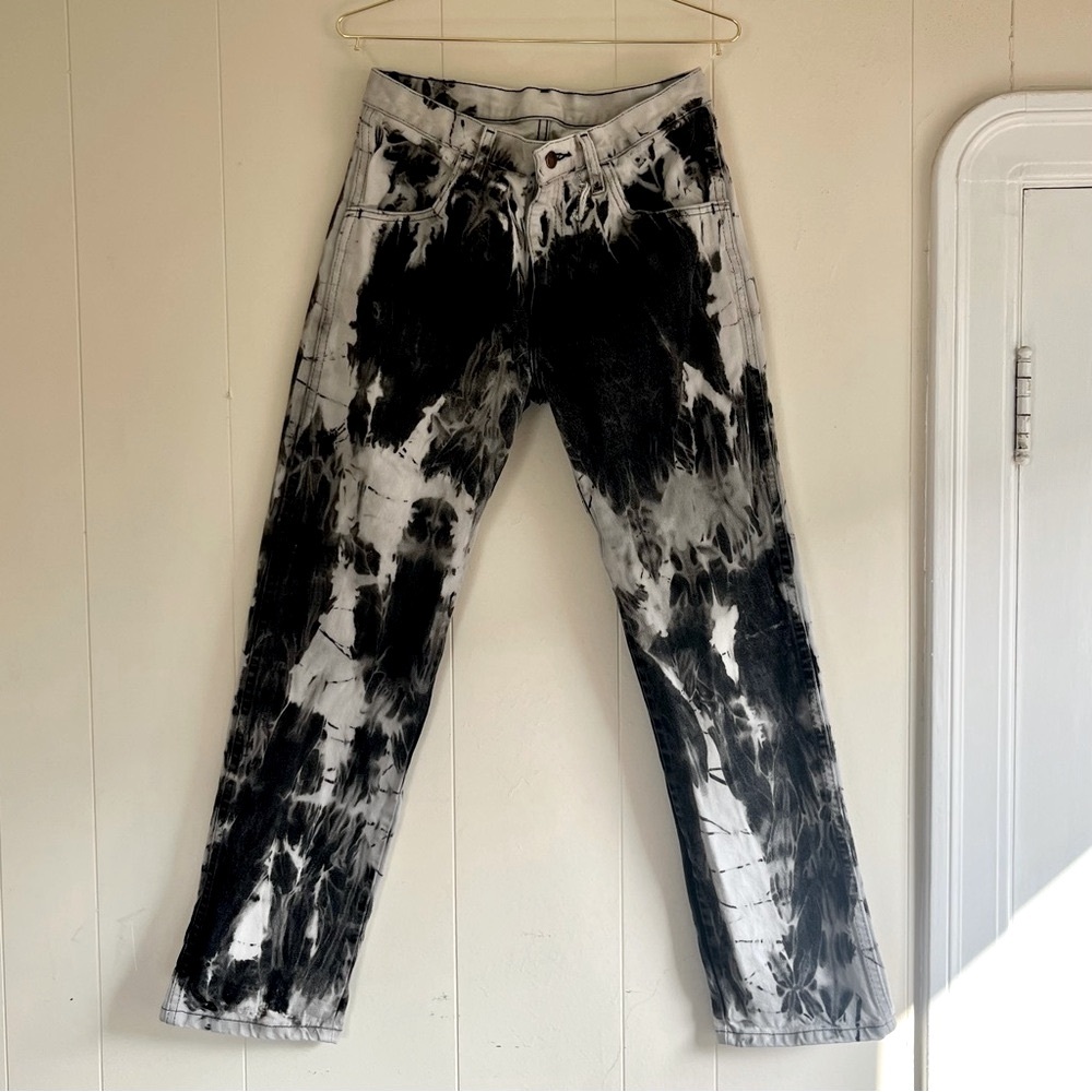 Acid Wash Bleached Black Straight Leg Jeans UNISEX
